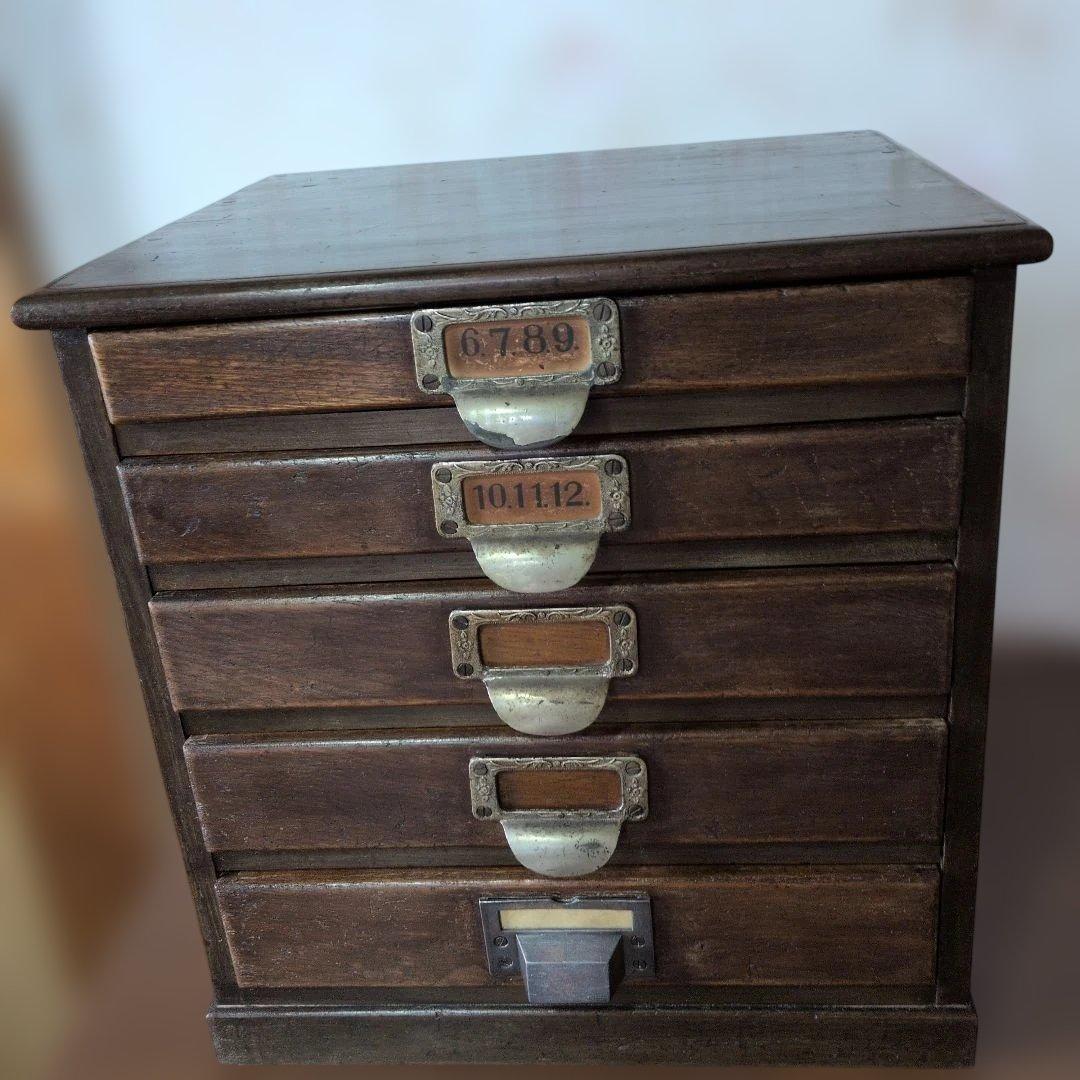 ブロカント古道具木製引き出し式収納 5段