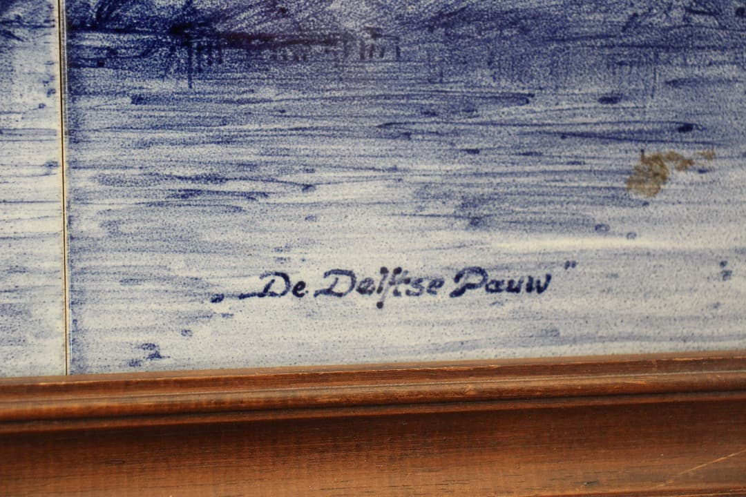 オランダ　デルフト　タイル画　タイルタブロー　額飾り　風車　船