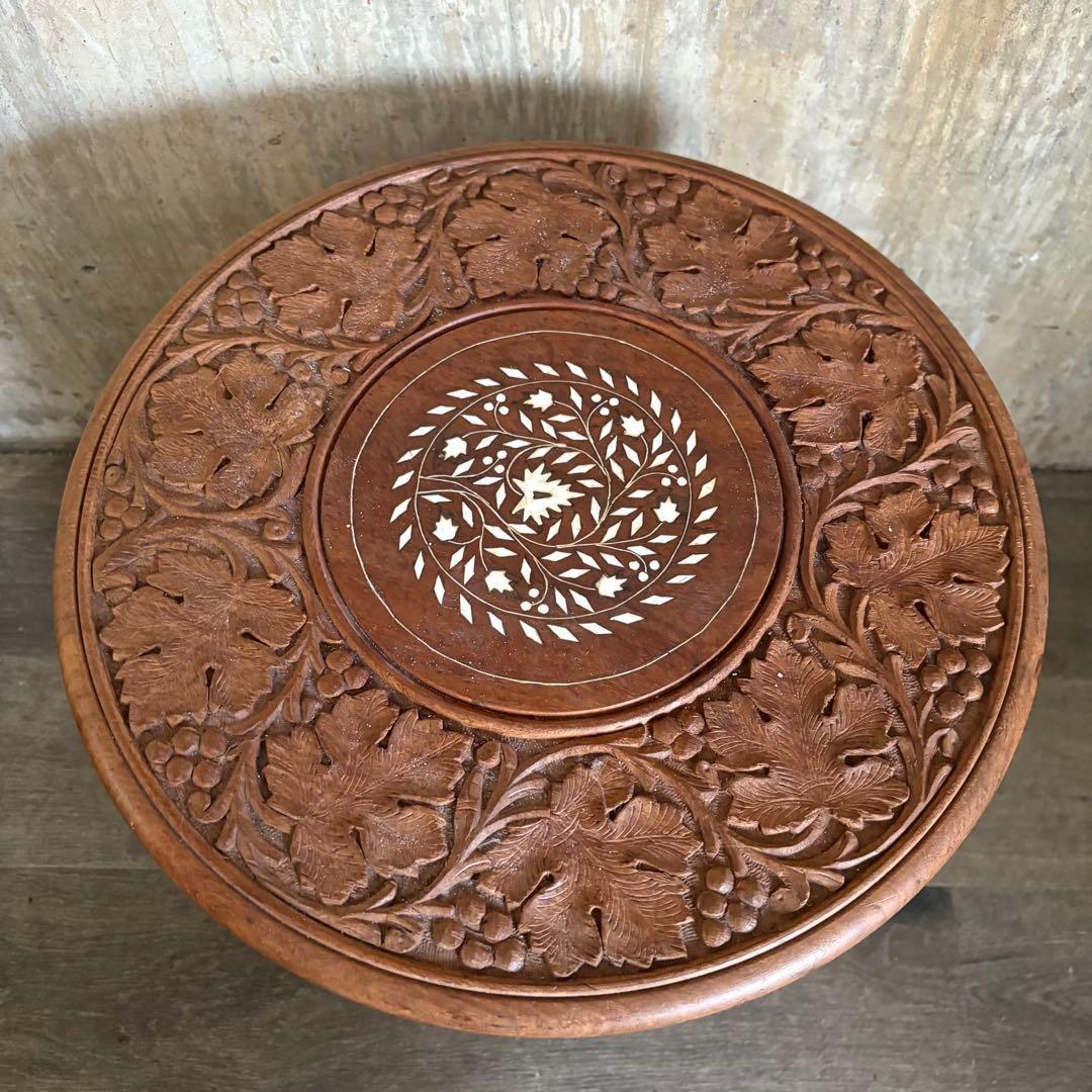 シーシャムウッド　彫刻テーブル　サイドテーブル　インド製　ヴィンテージ　②