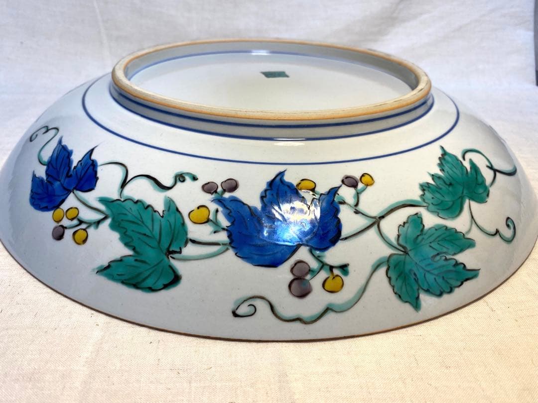 九谷　古九谷　青九谷　色絵　大皿　花の図