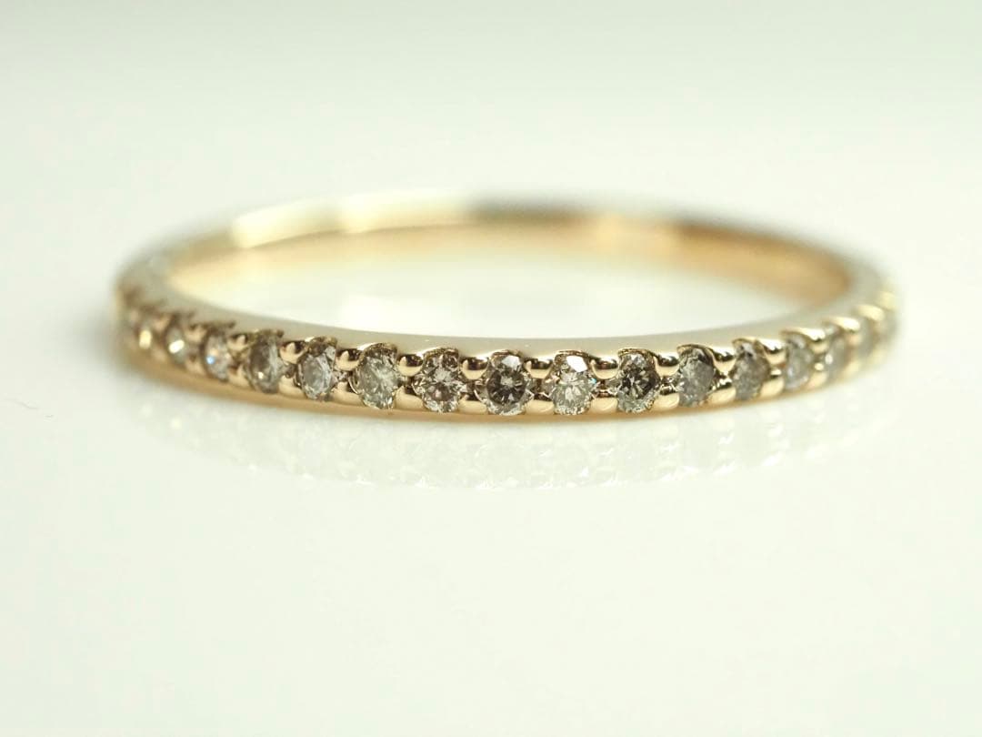 キラキラ可愛い♡K10YG 天然ダイヤモンドハーフエターナルリング