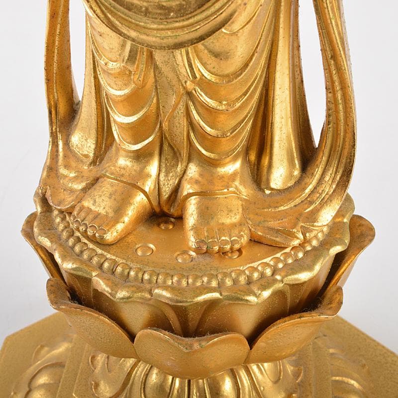 仏師　牧田秀雲作　銅鍍金　聖観世音菩薩像　仏像　置物　共箱　V　R7202B