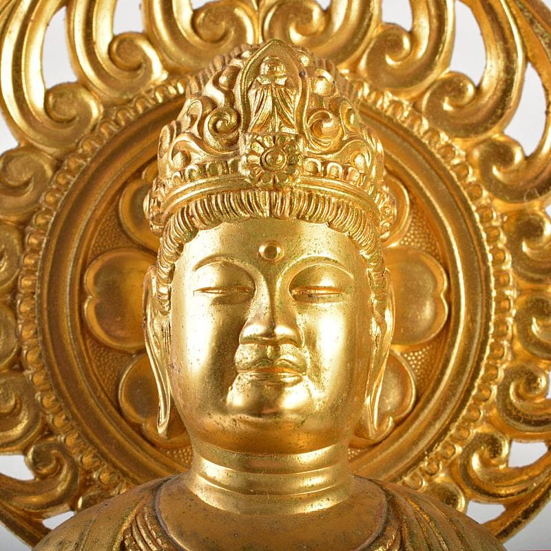 仏師　牧田秀雲作　銅鍍金　聖観世音菩薩像　仏像　置物　共箱　V　R7202B