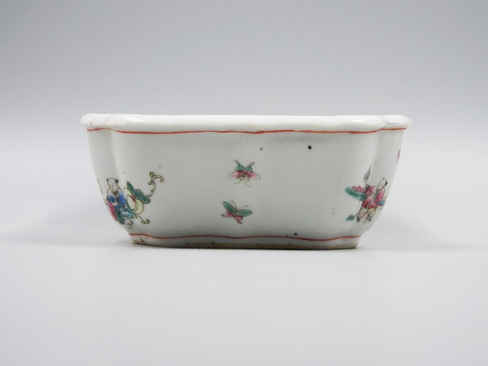 【瓷】　★ 瓷器 粉彩唐子紋水仙鉢 ★　清朝期　花卉 果物 手描文様　明清磁器