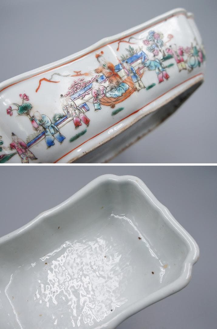 【瓷】　★ 瓷器 粉彩唐子紋水仙鉢 ★　清朝期　花卉 果物 手描文様　明清磁器