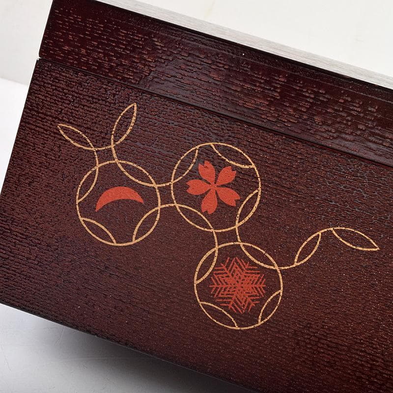 茶道具　柿合溜　四季七宝蒔絵　利休茶箱　赤楽茶碗　棗など　七点一式　MR9485