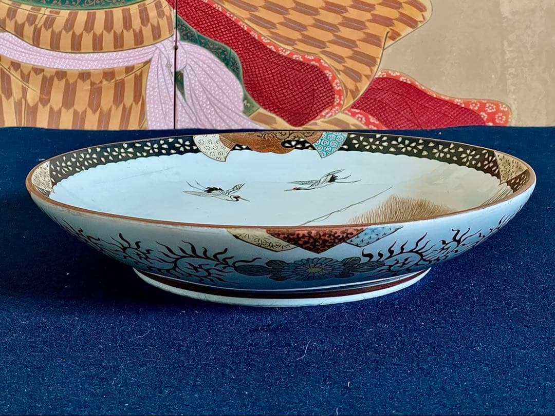 【珍品 美品】『母』 九谷焼 朝日製 浦島太郎 鶴亀 尺2寸 大皿（708D）