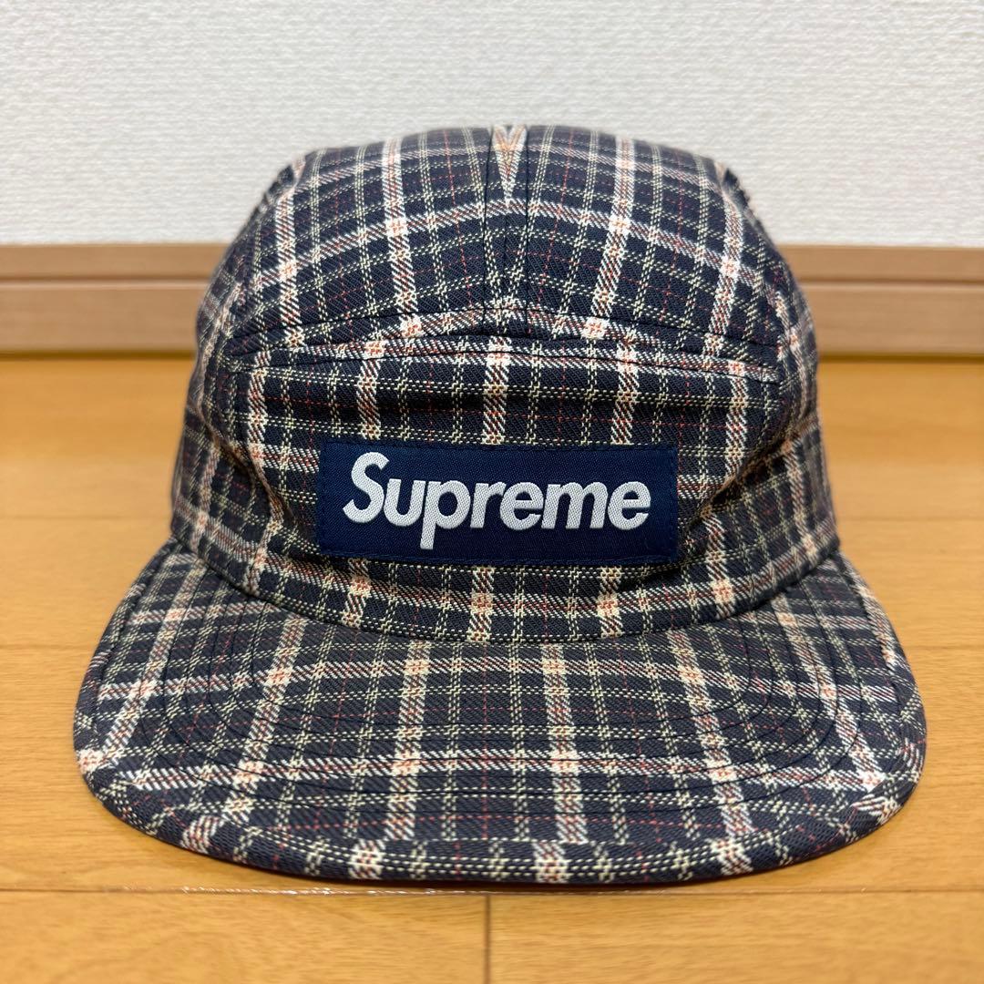 Supreme Plaid Camp Cap ネイビー 10aw