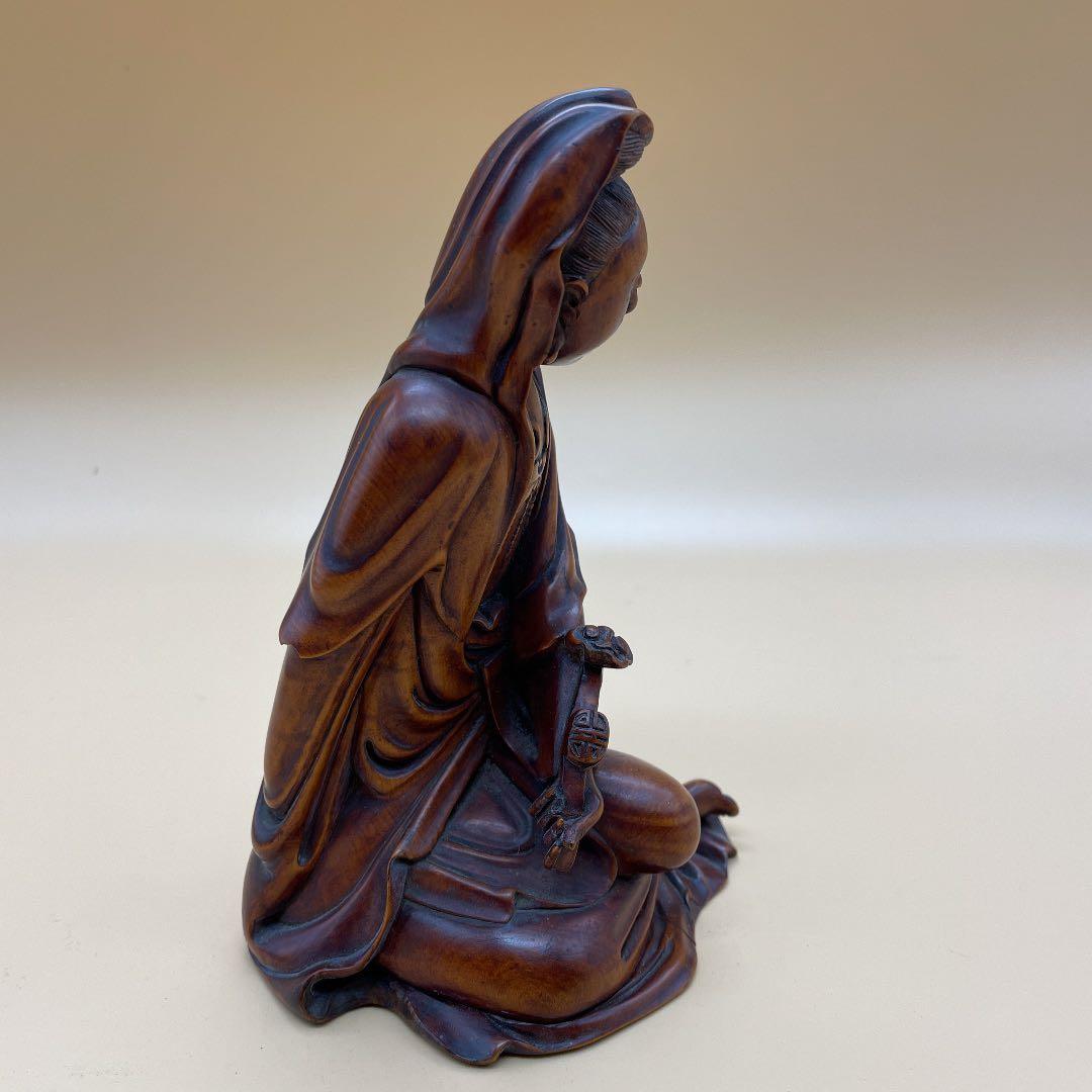 木製アジア風坐像 約20cm 楊貴妃　一刀彫