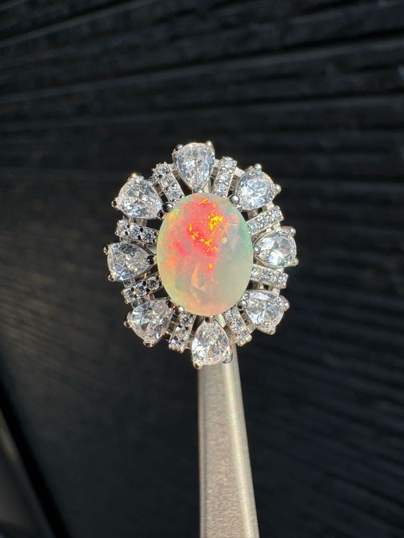 新作　天然石水オパール　ロースカード　極彩1.150ct S925 18KGP