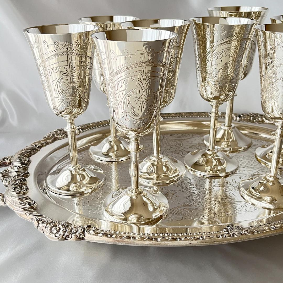 【英国】ワインゴブレット 8個組 【シルバープレート】華麗！！