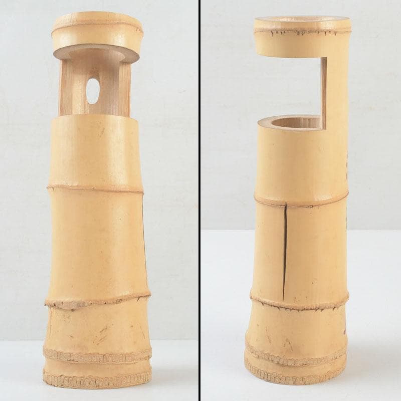 茶道具　指物師　稲垣信斎作　一重切　竹花入　銘「清水」　共布共箱　V　9472