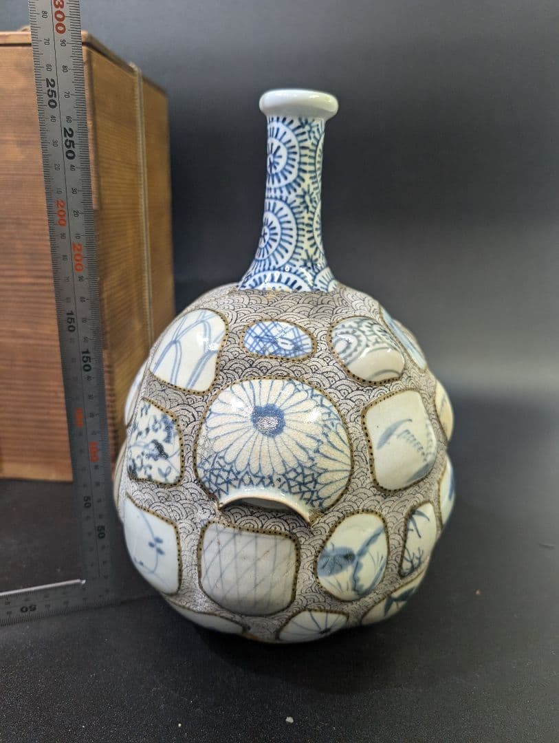 有田焼 古伊万里 古染付 陶片張 蛸唐草文 陶片 大徳利 酒器 花瓶 時代物骨董