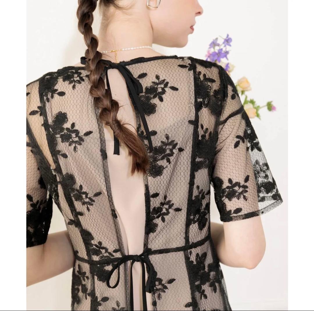 Leja 花柄後ろリボン半袖キャミワンピースセットアップドレス