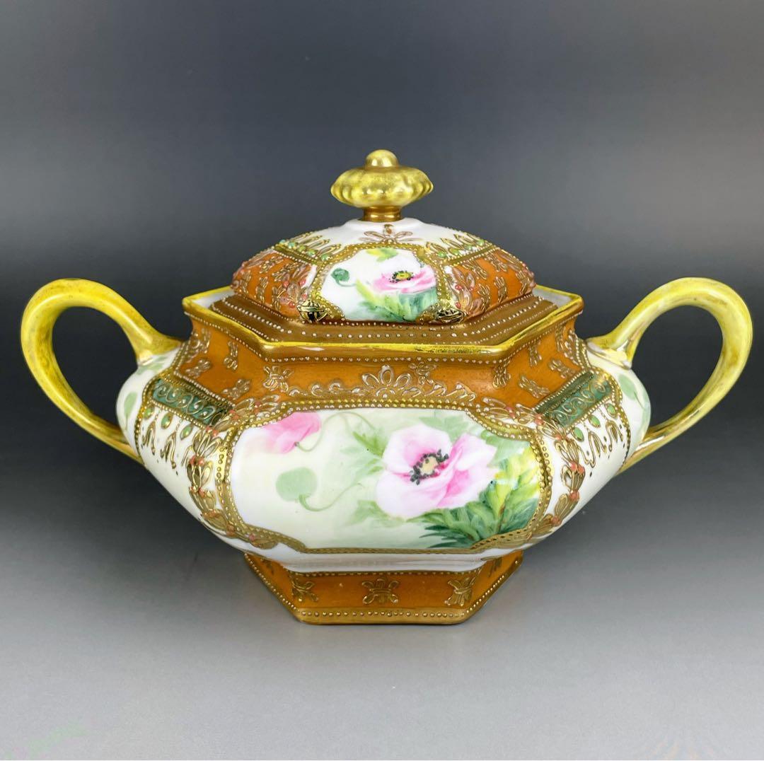 【希少】オールドノリタケ 約２４cm ポピー紋ジュエル付 ビスケットジャー