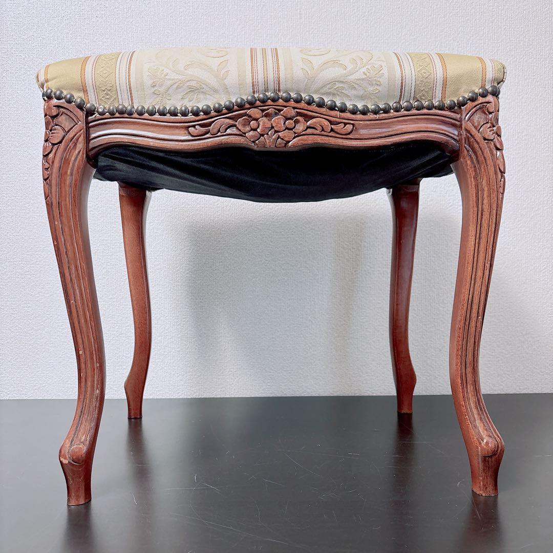 アンティーク調 猫脚スツール 彫刻 椅子 ロココ調 ローラアシュレイ風 姫家具