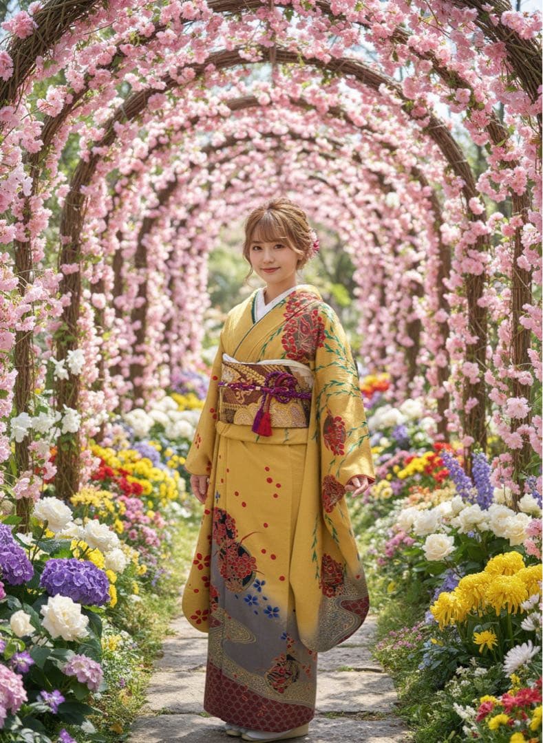 豪華新品西陣織袋帯付き　正絹振袖フルセットお探しの方に！！アースカラー　成人式