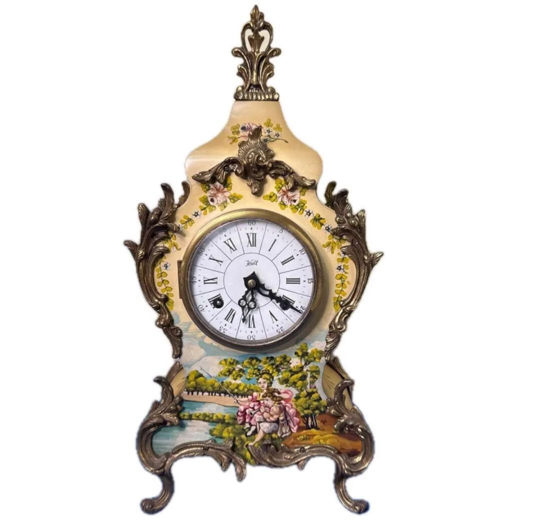 アンティーク調 置き時計 卓上時計 花柄 ゴールド系 インテリア