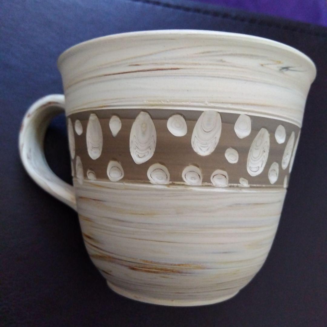 【新品】常滑焼 憲児陶苑 コーヒーカップ&ソーサー 白練込 水玉