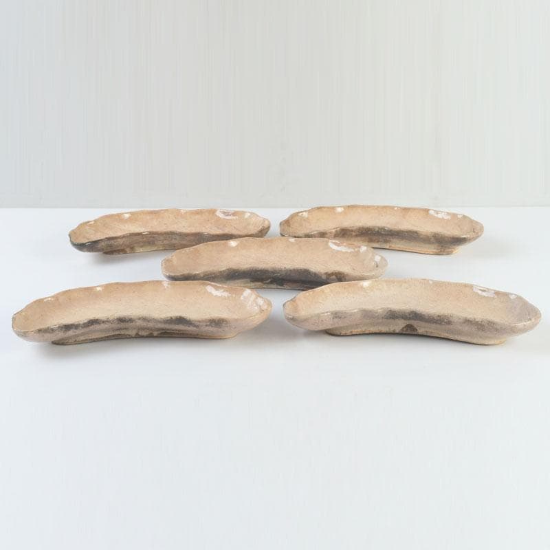 萩焼　十一代　坂高麗左衛門（韓峯）作　葉形　銘々皿　五客　時代箱　V　9500