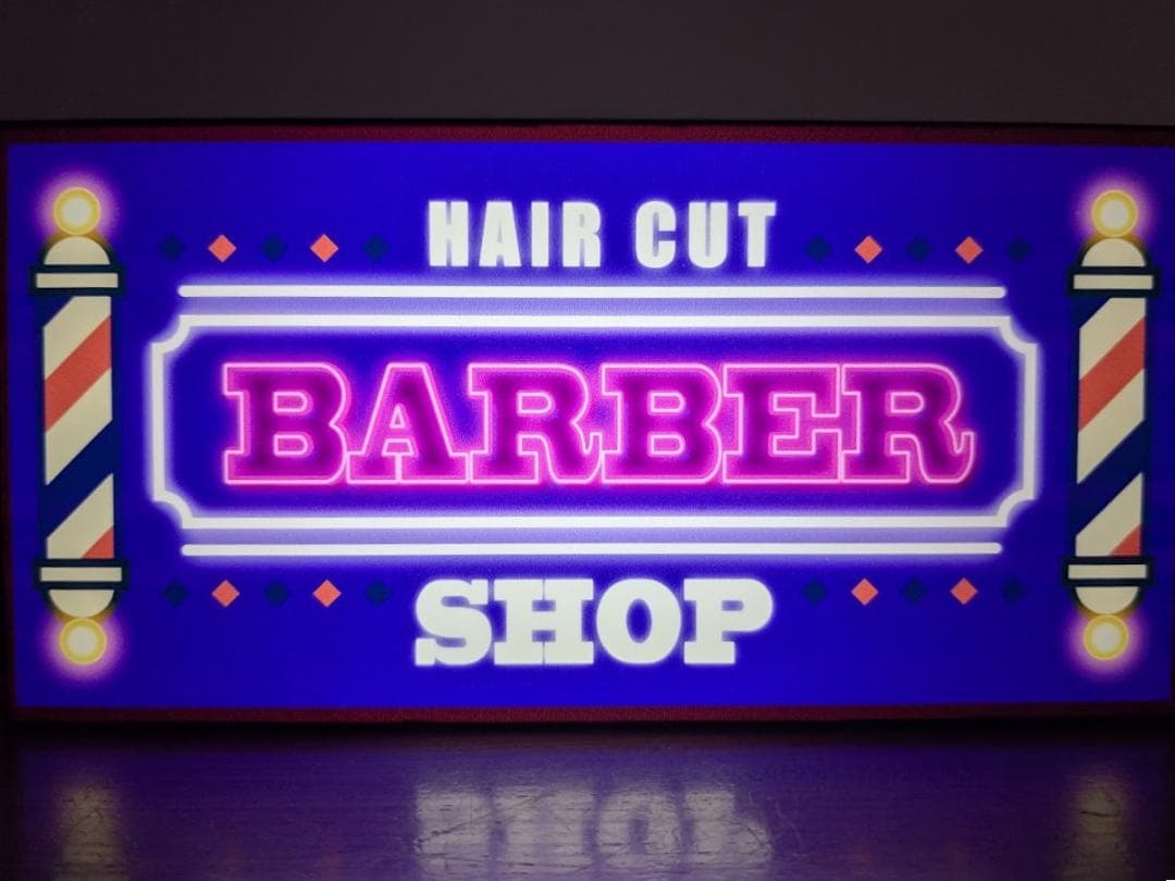 【Lサイズ】バーバー ヘアーサロン 散髪 床屋 看板 置物 雑貨 ライトBOX