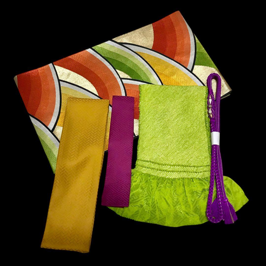 【振袖セット】松に鶴模様　黒地　6点セット　正絹　成人式　美品　アンティーク