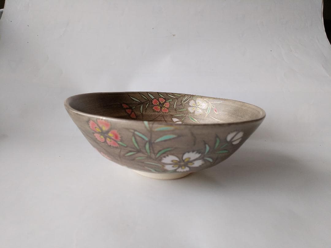 東福窯 中村能久 作 仁清写銀地撫子之図 平茶碗 京焼 共箱 共布 栞 新品