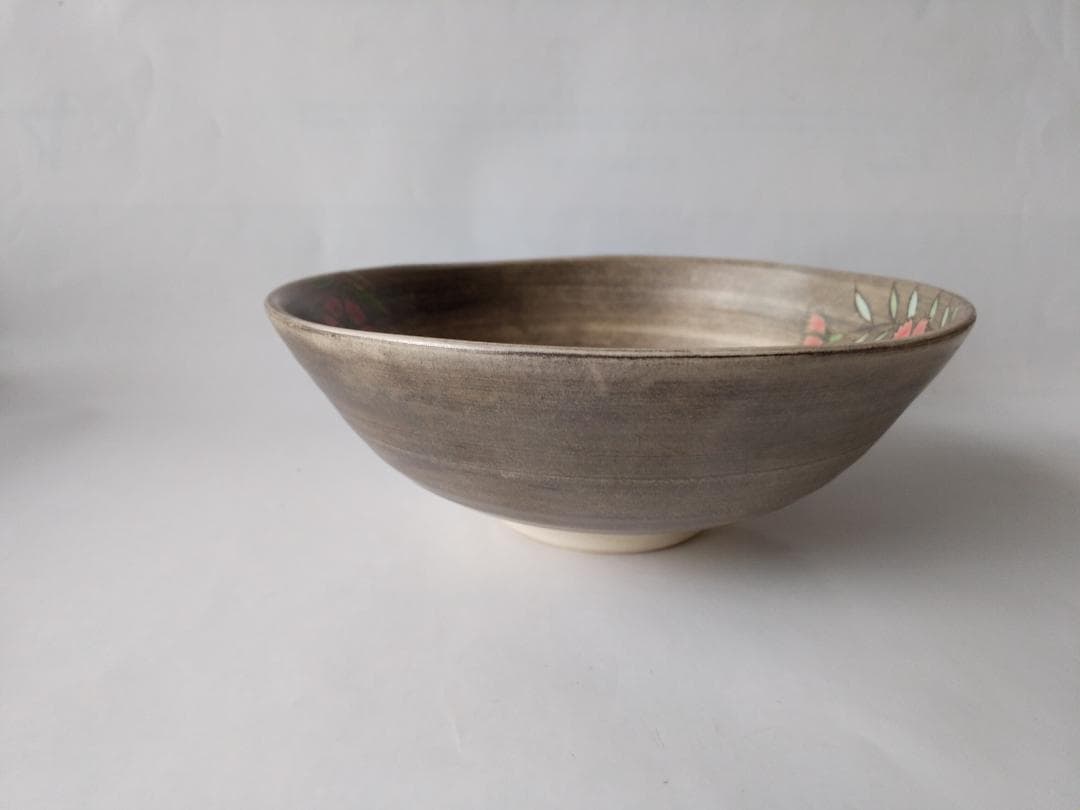 東福窯 中村能久 作 仁清写銀地撫子之図 平茶碗 京焼 共箱 共布 栞 新品