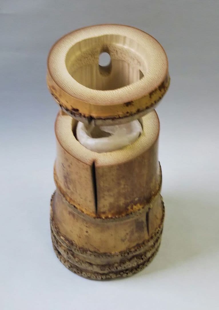 茶道具 花入 竹一重切 銘 吉祥 大徳寺 三玄院 長谷川寛州 在判 野々村淡完