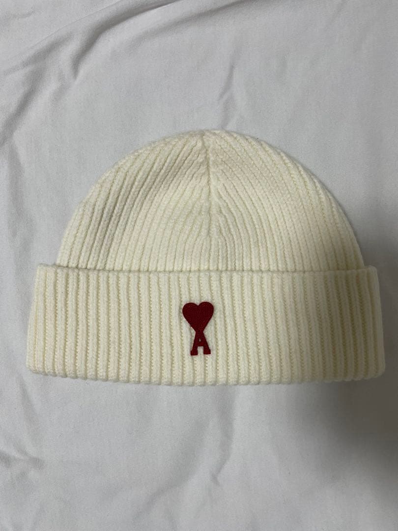 ami アミパリス ビーニーニット帽 ホワイト 新品タグ付き 巾着付き