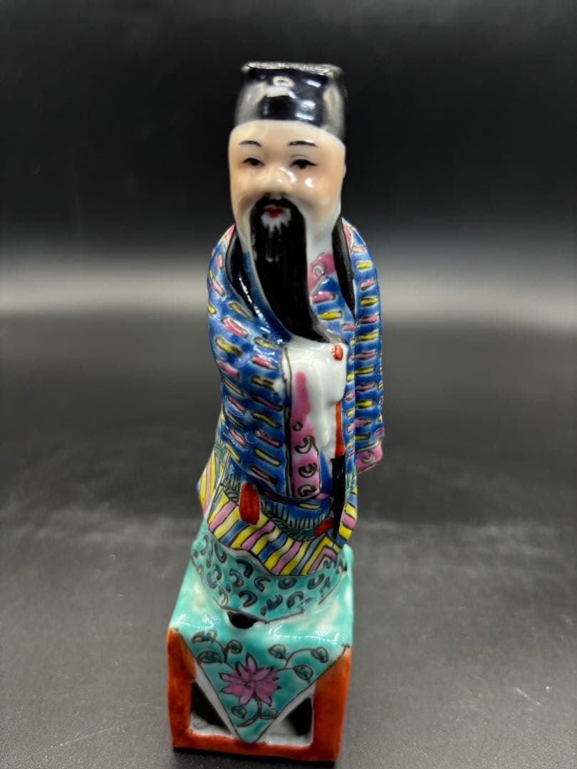 中国美術 古玩 色絵陶人形 陶器人形 高さ約17cm 置物 オブジェ 古董品