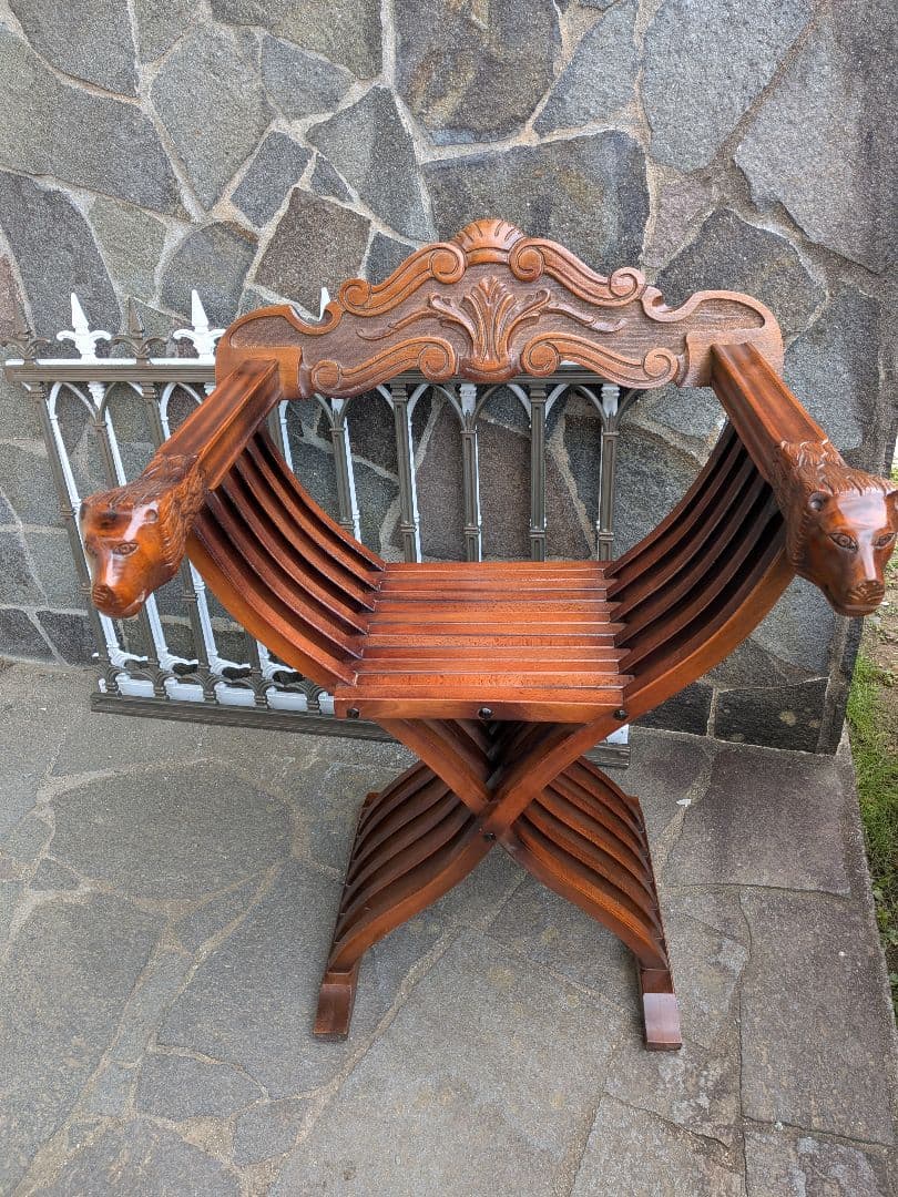 ①イタリア製　サヴォナローラチェア アンティーク家具