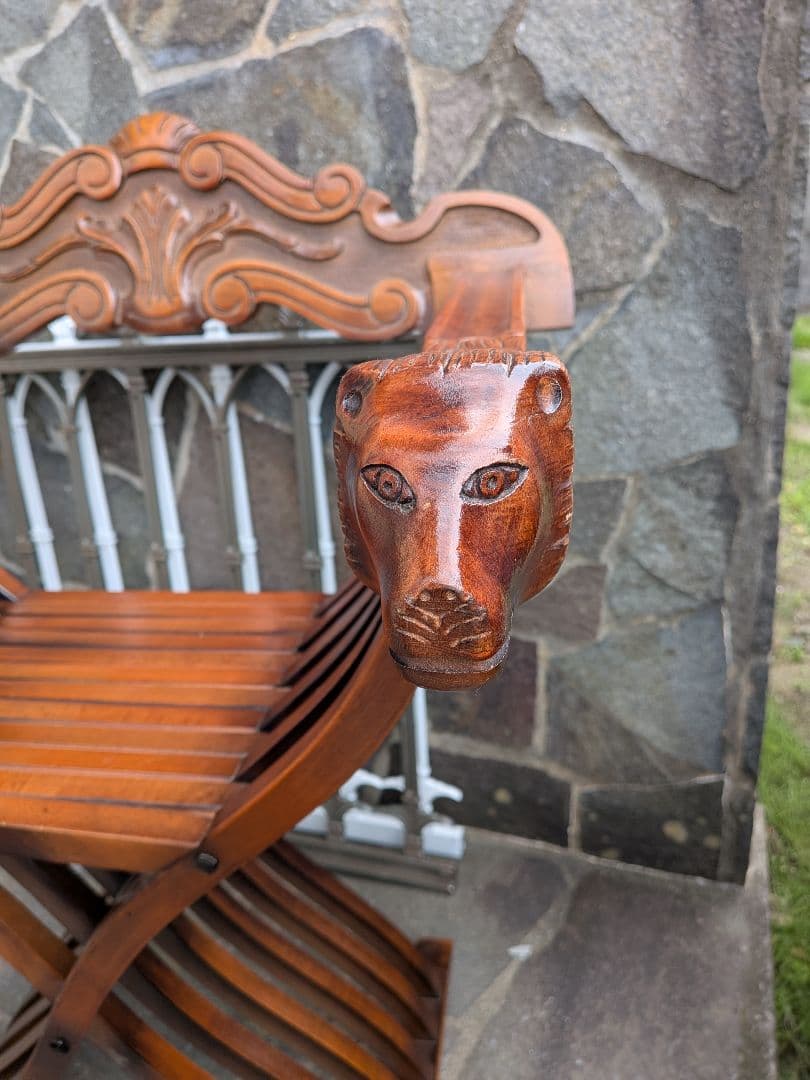 ①イタリア製　サヴォナローラチェア アンティーク家具