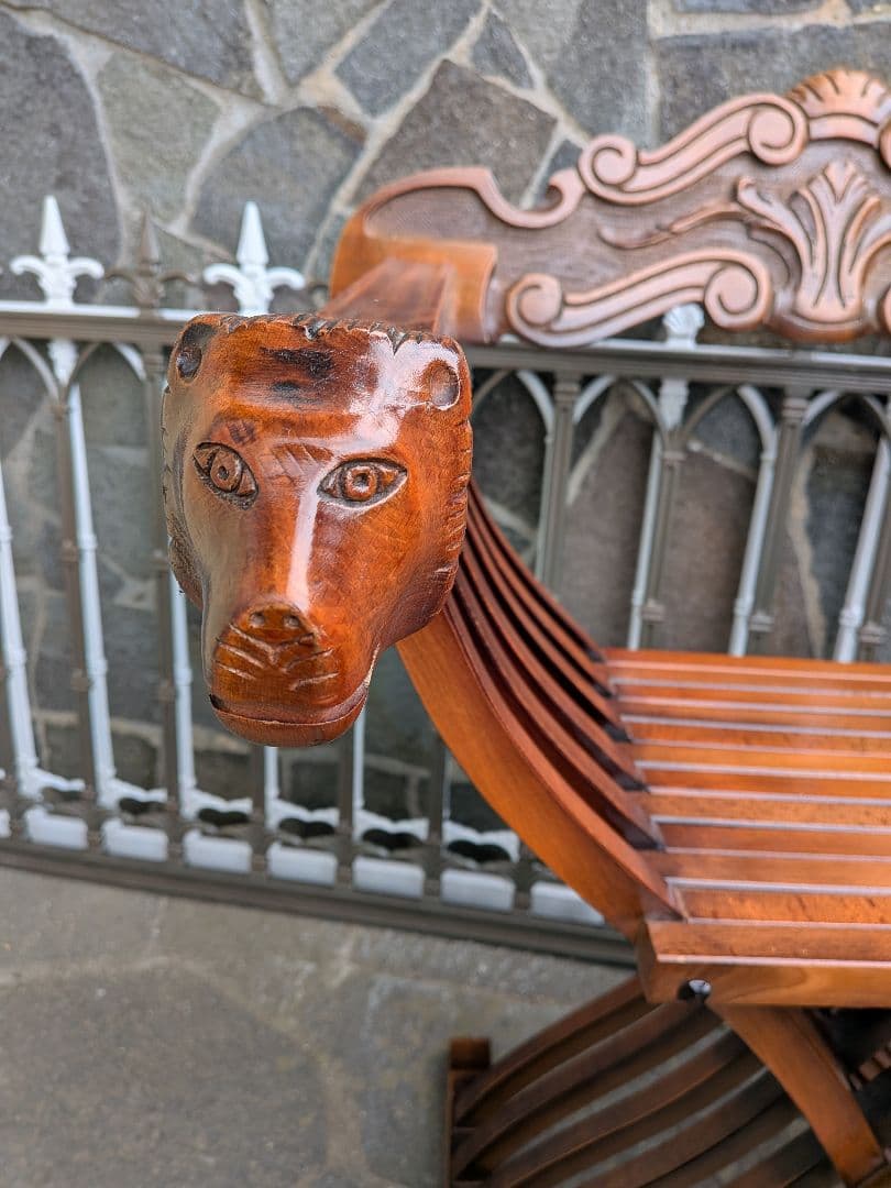 ①イタリア製　サヴォナローラチェア アンティーク家具