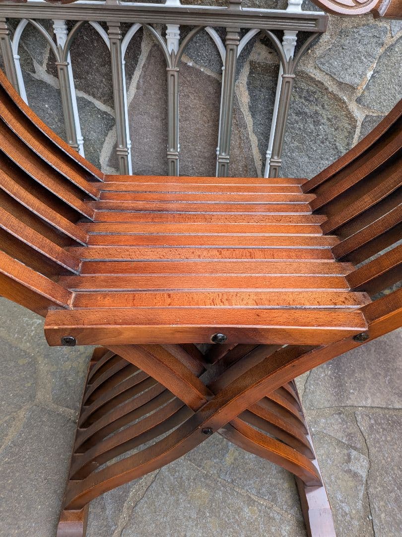 ①イタリア製　サヴォナローラチェア アンティーク家具