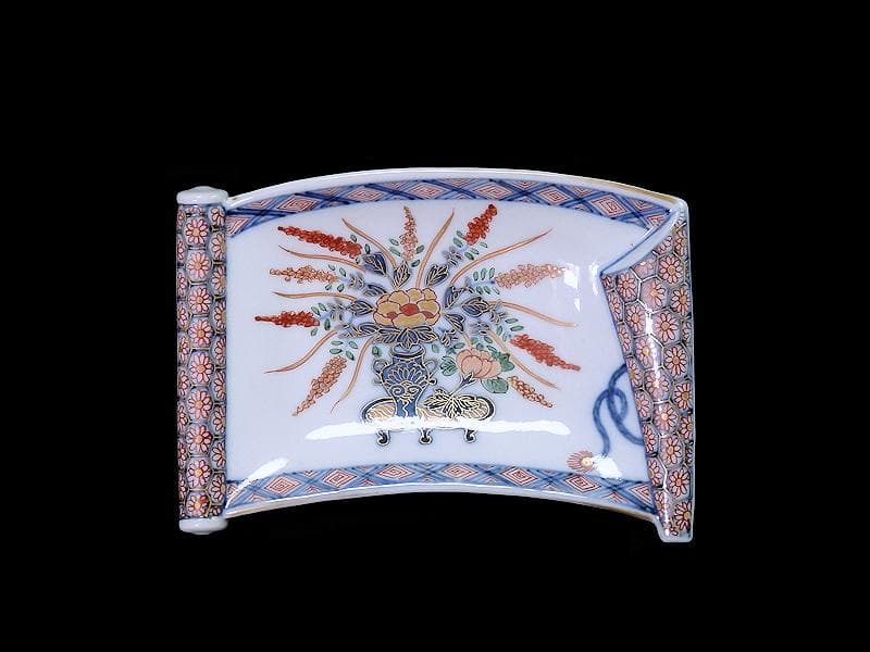 大聖寺伊万里　生け花の図　巻物型変形皿　E329AS-CQp