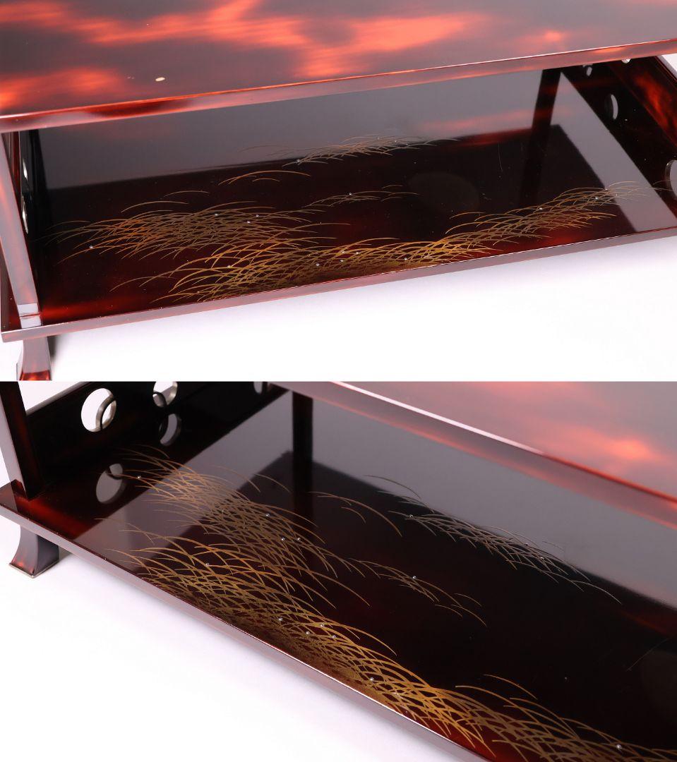 前端雅峯 二段卓 冠卓 曙塗 つぼつぼ透かし 月と草蒔絵 銀露 木製【MB53】