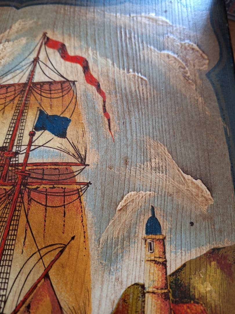 アンティーク　イタリア製　手描き木製　帆船　クイーン1817