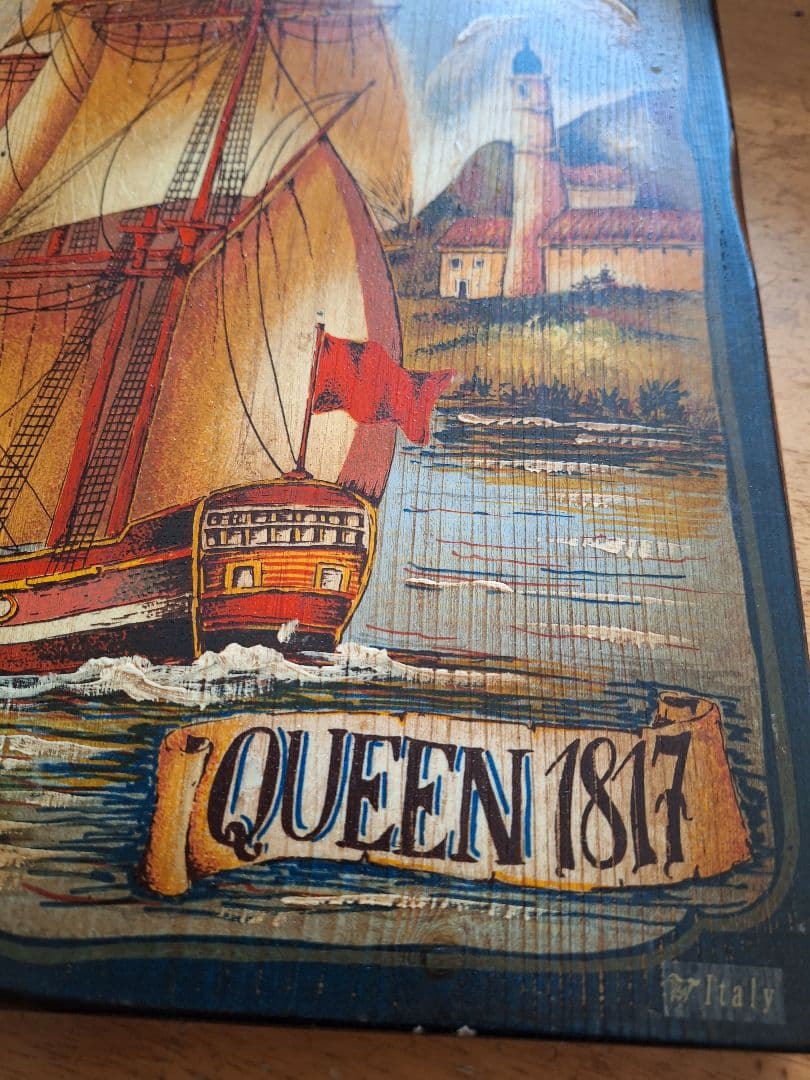 アンティーク　イタリア製　手描き木製　帆船　クイーン1817