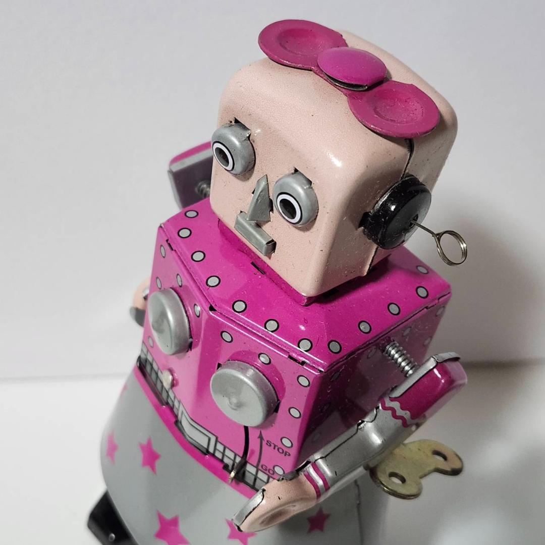 ブリキ ロボット ネジ巻き 女の子デザイン 昭和レトロ