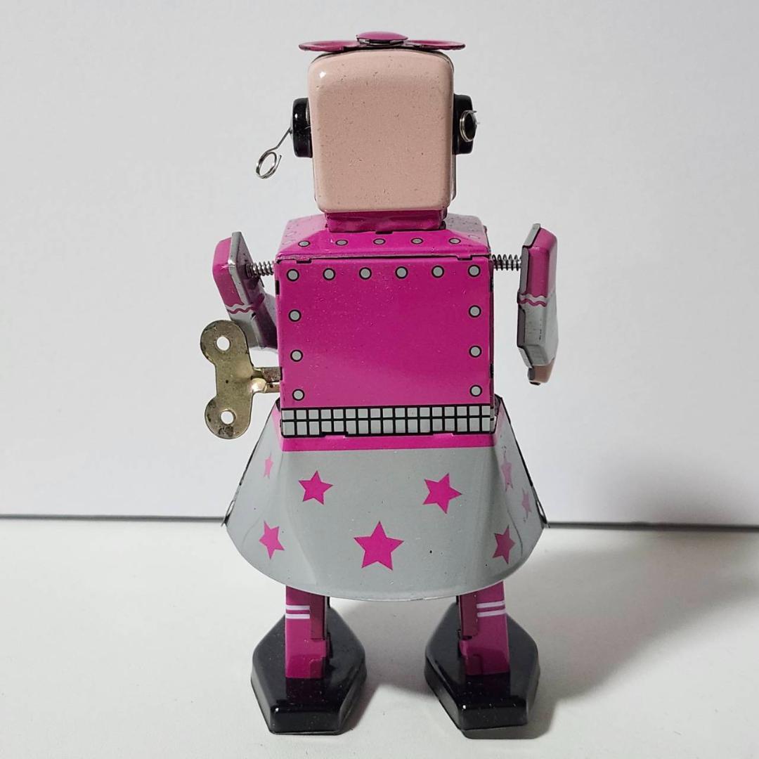 ブリキ ロボット ネジ巻き 女の子デザイン 昭和レトロ