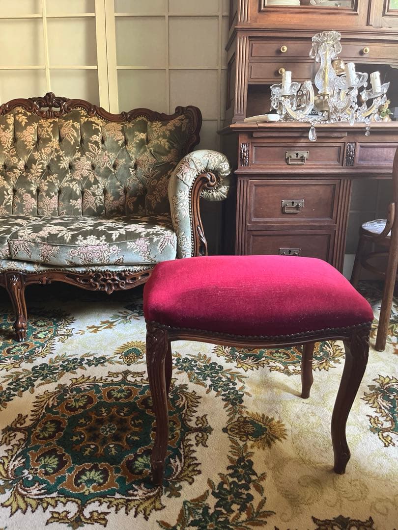 オットマン スツール 猫脚 アンティーク 赤 インテリア ビンテージ