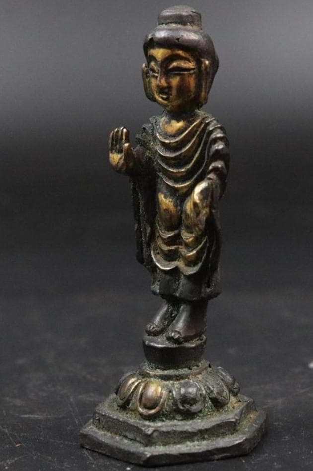 ◆金銅釈迦如来立像 新羅仏 仏像◆検）天平仏 飛鳥仏 高麗仏 百済仏 空海