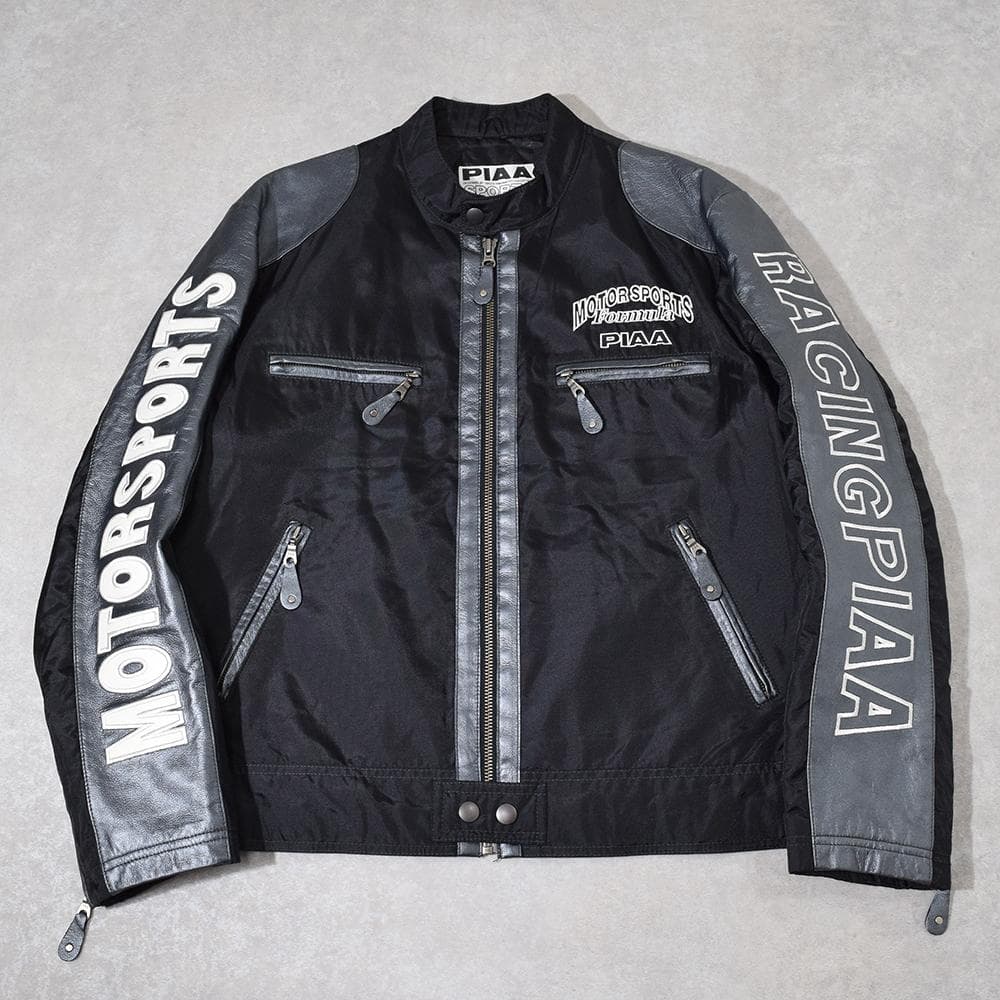 当時物 80s PIAA 中嶋悟 F1 刺繍 レザー レーシングジャケット 黒