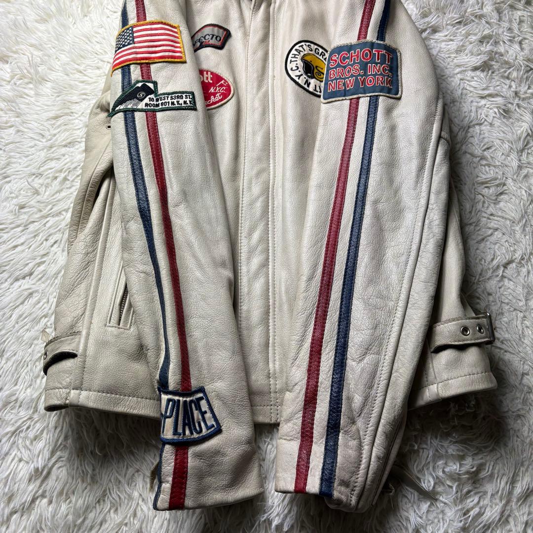 希少　schott クラシックレーサー　ライダースジャケット　ワッペンカスタムM