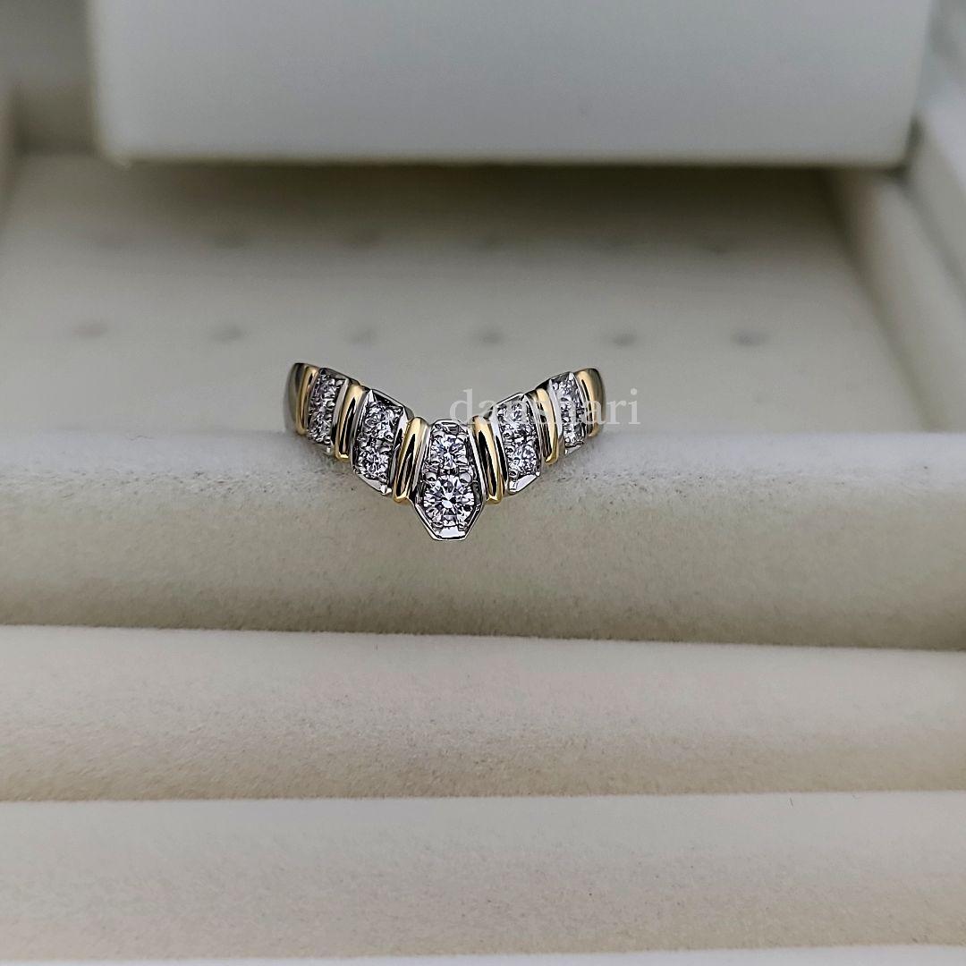 新品同様/Ｐt900 K18/アンブローズ V字 /高級ダイヤモンドリング