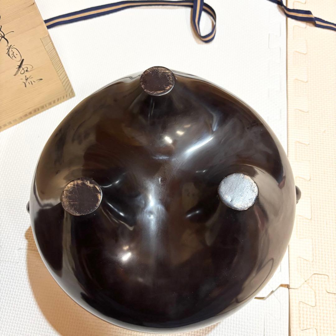 【美品】高岡鋳師 金森紹栄作 南鐐摘み平丸霰釜添 唐銅鬼面風炉 茶釜