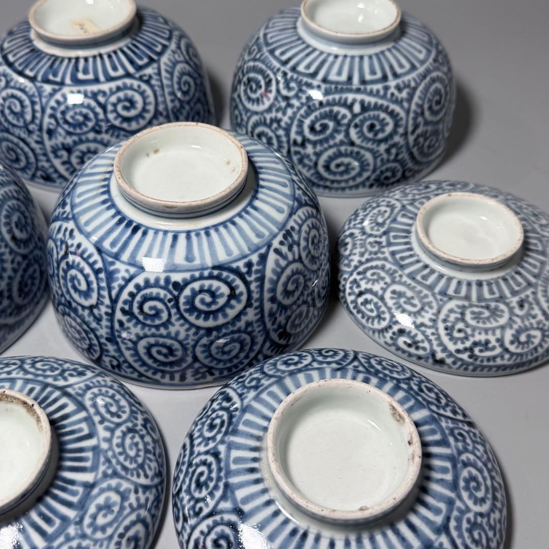 古伊万里　染付蛸唐草蓋物　五客　冨貴長春　松竹梅　古美術