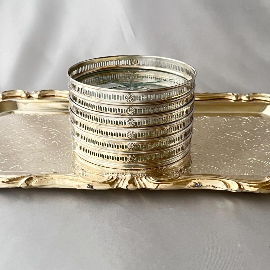 【Webster】 【純銀 / ガラス】紋章のコースター 6枚 スターリング