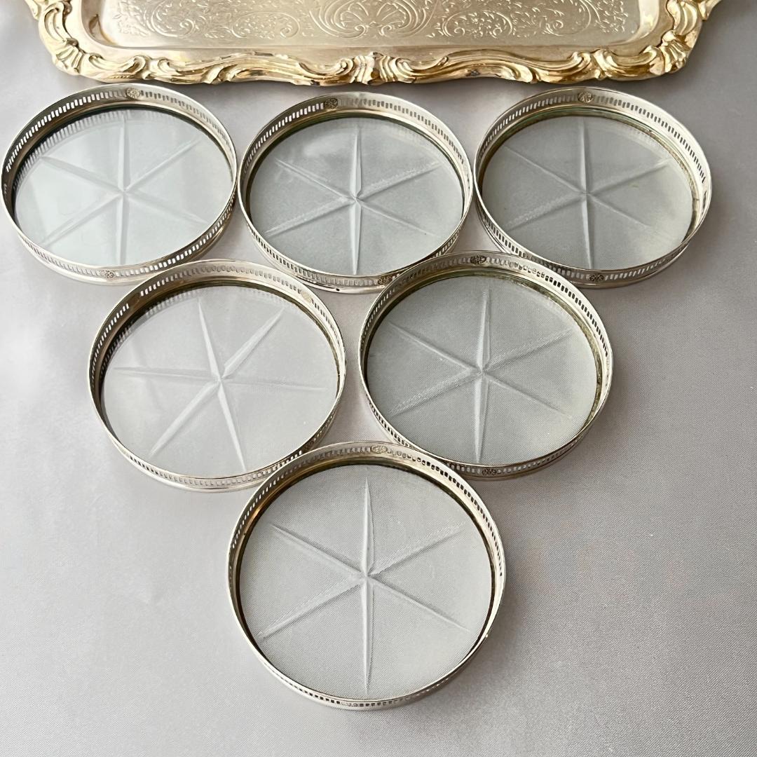 【Webster】 【純銀 / ガラス】紋章のコースター 6枚 スターリング